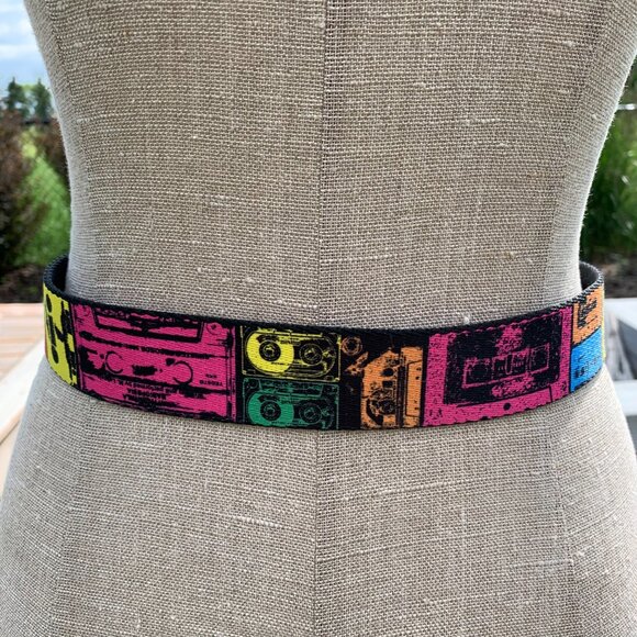 Retro Colourful Cassette Tape BD Buckle Down Unisex Adjustable Ratchet Belt - Picture 5 of 12